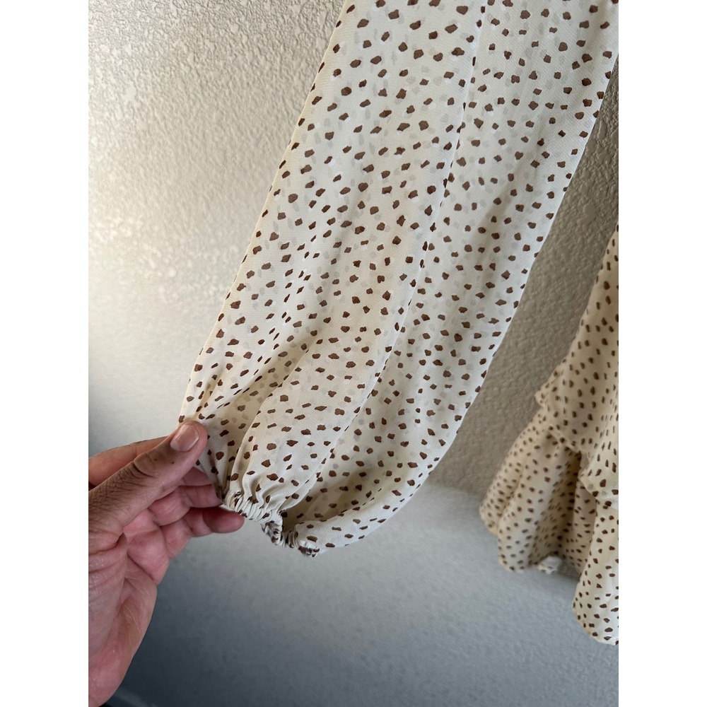 Princess Polly Cream Brown Polka Dot Summer Casual Ruffle V-Neck Romper Size 6 - Picture 4 of 7